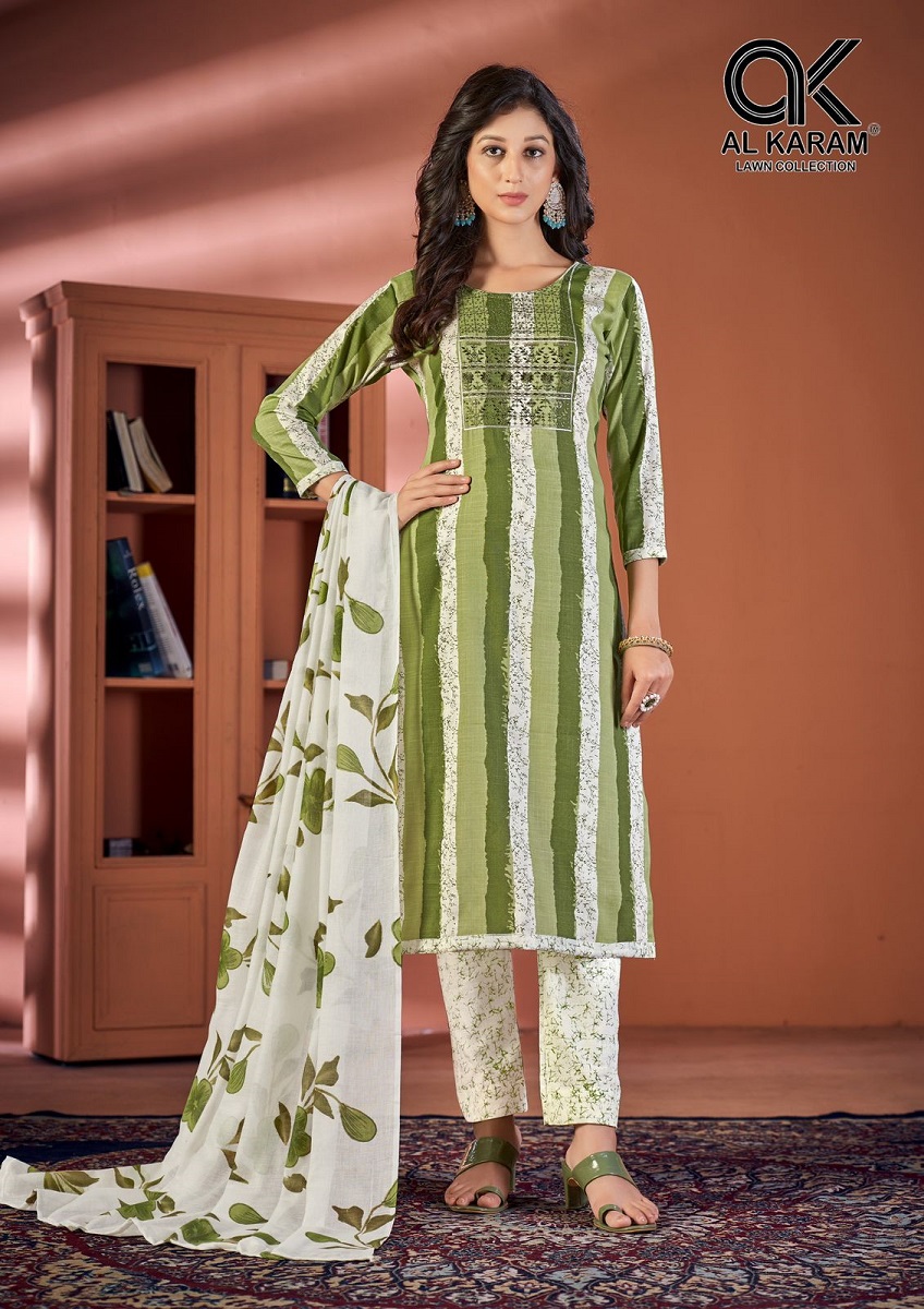 Al Karam Heritage Self Embroidery Karachi Cotton Dress Material
